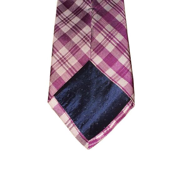 Tom James Royal Classic Purple & White Check 100% Silk Tie - Picture 4 of 6